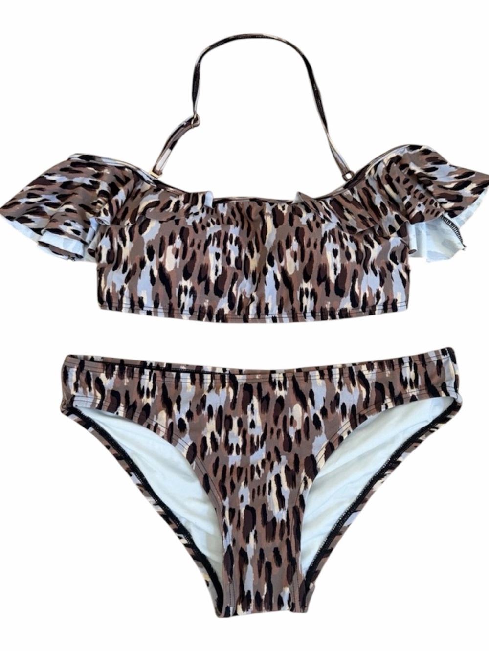 Vince Camuto Leopard Print Ruffle Off The Shoulder Bikini Size S